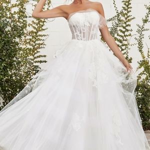 New long Off white strapless ball gown wedding gown bridal dress
